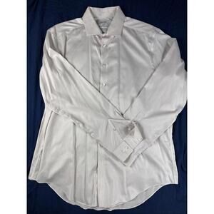 Calvin Klein Men's Slim Stretch Dress Shirt 17 34/35 White Blue Orange Striped